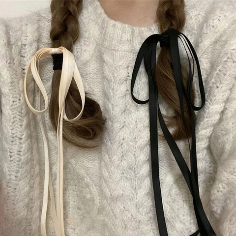 Elastico Per Capelli Elegante In Raso Con Fiocco E Nastro Lungo Dolce Minimalista Elastico Supporto Per Coda Per Donne