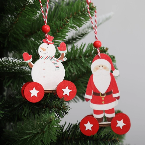 Decorazioni Natalizie Legno Babbo Natale Pupazzo Di Neve Carrello Ornamento Appeso Albero Tavolo Festivo Festa Casa