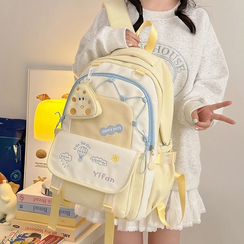 Japanse Stijl Schoolrugzak Oxford Doek Grote Capaciteit Lichtgewicht Borduurwerk Kawaii Dagrugzak Voor Meisjes Met Hanger