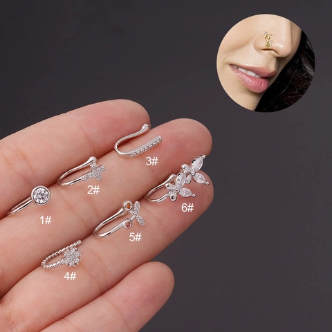Butterfly Non Piercing Fake Nose Ring Copper Zircon Inlaid Adjustable Nose Cuff Jewelry For Women Punk Style