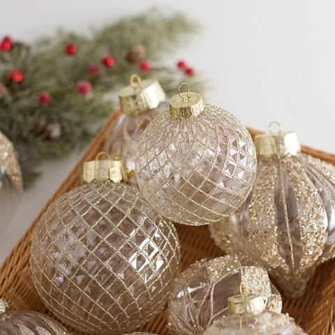 Palline Di Natale Ornamenti Infrangibili Dipinte Palline Appese Oro Champagne Glitter Geometriche Per Albero