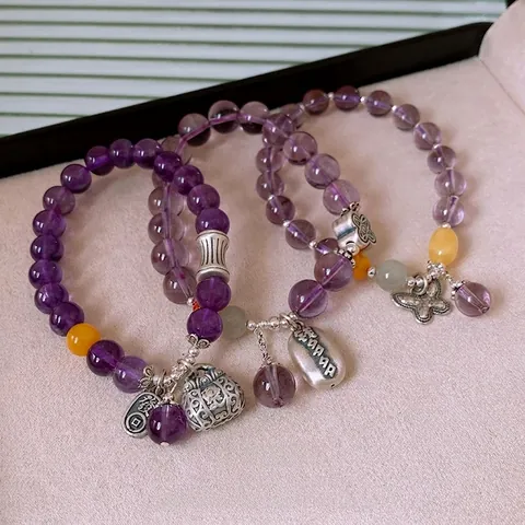 Amethyst Perlenarmband Mit S925 Sterlingsilber Hetian Jade Schmetterling Glücksanhänger Vintage Schmuck Damen