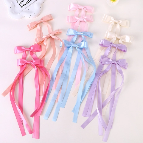Elegante Pinza para el Pelo con Lazo de Cinta de Satén y Cintas Largas para Niñas Accesorios para el Cabello de Princesa Hecho a Mano