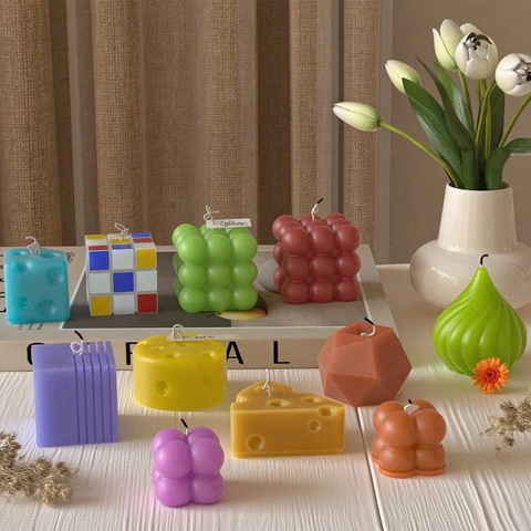 Moules À Bougies En Silicone Pour Bricolage Aromathérapie Savon Artisanal Bulle Cube Géométrique Forme De Fromage Outils
