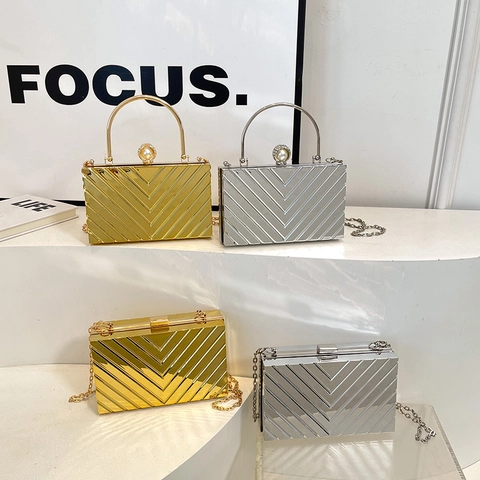 Acrylic Evening Clutch Bag Hard Shell Chevron Pattern Artificial Pearl Clasp Luxury Party Banquet Handbag For Women