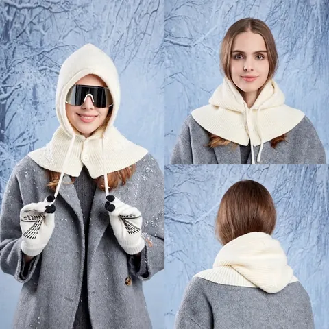 Acrylic Knitted Winter Balaclava Hood Scarf And Touchscreen Gloves Warm Windproof Outdoor Cold Weather Neck Warmer