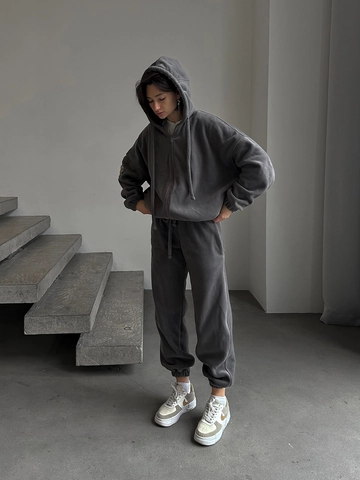 Women Polar Fleece Zip Up Hoodie And Straight Leg Pants Two Piece Outfits Casual High Waist Solid Winter Loungewear