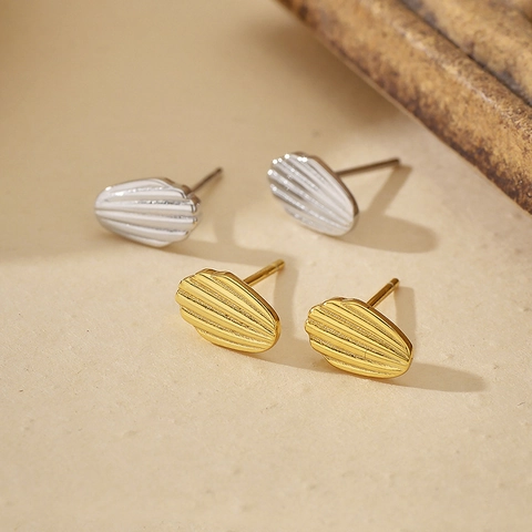 Pendientes Concha Con Poste Plata De Ley 925 Textura Acanalada Madeleine Retro Joyería Elegante Para Mujer