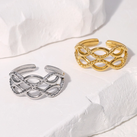 Anello Aperto Intrecciato Cavo Acciaio Inossidabile Ritorto Geometrico Regolabile Gioielli Di Moda Per Donne Stile Francese