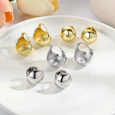Orecchini A Cerchio Geometrici Palla Rotonda Gioielli In Rame Lucidato A Specchio Accessori Moda Per Donne