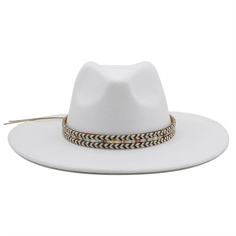 Fedora Hat Wool Felt Wide Brim Ethnic Woven Band Vintage Jazz Cap For Men Women Outdoor Travel Stylish