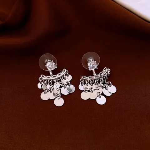 Orecchini Pendenti Con Nappe A Piastra Tonda Con Perno In Argento Rame Zirconi Gioielli Geometrici Per Donna