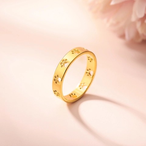 Cat Paw Stainless Steel Ring Hollow Paw Print Design 18K Gold Plated Fashion Jewelry For Men Women INS Style Couple Gift