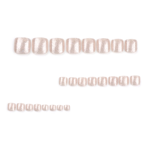 Champagne Gold Glitter Press On Toe Nails Shiny Full Cover Artificial Fake Toenails For Women