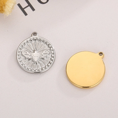 Dijes De Moneda De Abeja Redondos Acero Inoxidable Colgantes De Medallón Relieve Para Hacer Joyas DIY Collar Pulsera