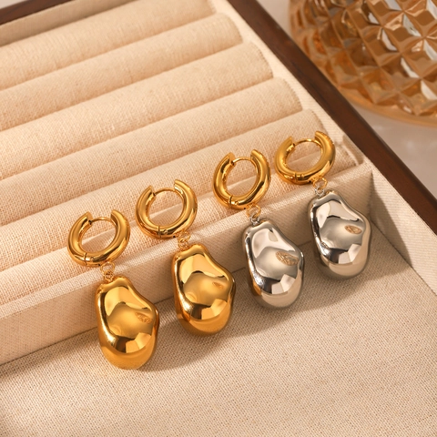 Pendientes De Aro Con Colgante De Lava Irregular Acero Inoxidable Chapado En Oro De 18K Estilo Metal Líquido Mujer