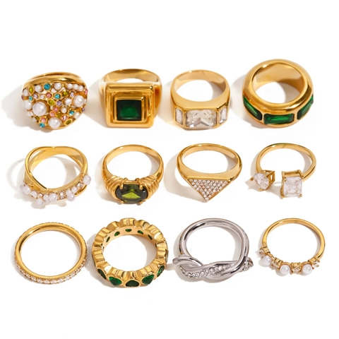 Anelli In Acciaio Inossidabile Da Donna Placcato Oro Zirconia Perla Artificial Pietra Naturale Impermeabile Ipoallergenico Vintage Elegante Gioielli