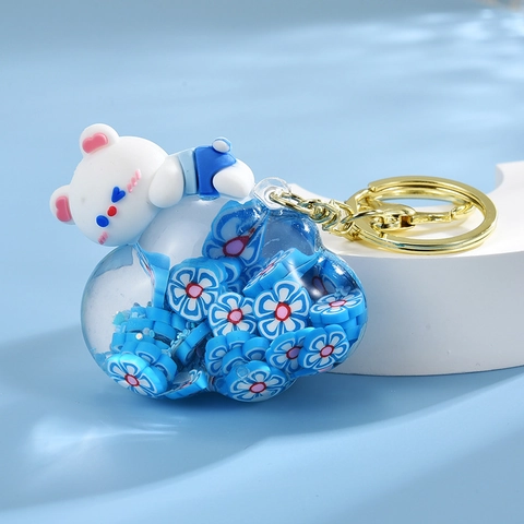 Simpatico Portachiavi a Forma di Orso Nuvola Bottiglia Sabbia Mobile Liquida Ciondolo per Borsa in Acrilico Accessori Regalo Donna