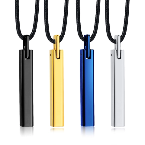 Tungsten Carbide Bar Pendant Necklace For Men High Polished Vertical Rectangular Minimalist Jewelry Simple Style