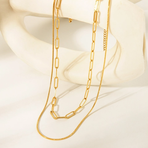 Minimalist Double Layer Necklace Stainless Steel 18K Gold Plated Waterproof Hypoallergenic Non Fading Daily Wear For Women