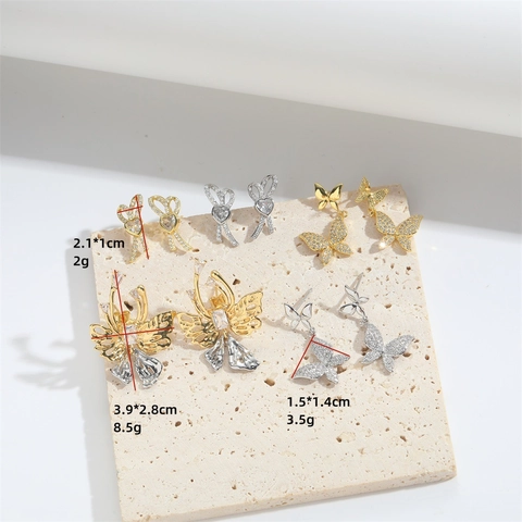Orecchini A Lobo Farfalla Rame Zircone Fiocco Cuore Gioielli Eleganti Vintage Francesi Per Donna