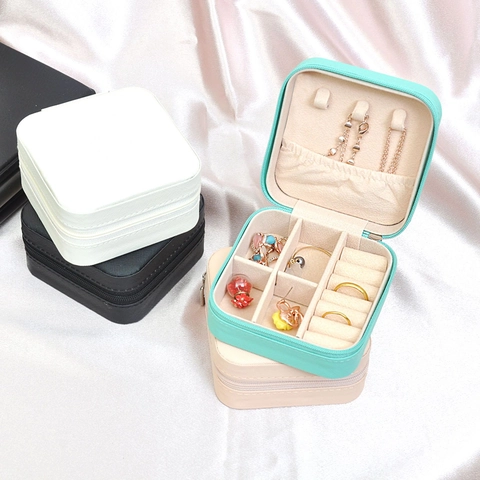 Portable PU Leather Jewelry Box Travel Mini Jewelry Storage Box Velvet Lining Case For Earrings Rings Necklaces Organizer