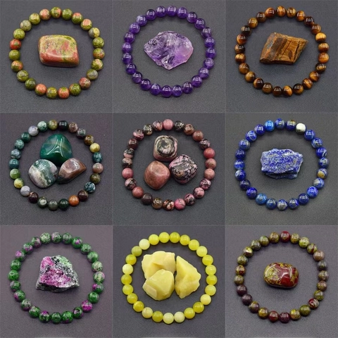 Natural Gemstone Round Bead Stretch Bracelet Amethyst Tiger Eye Agate Healing Energy Jewelry Women Men Crystal Handmade Stone