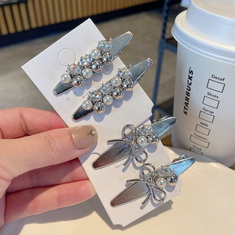 Molletta Per Capelli Con Fiocco In Lega Strass Finta Perla Artificial Fermaglio A Becco D'Anatra Elegante Forcina Per Capelli Accessori Da Donna