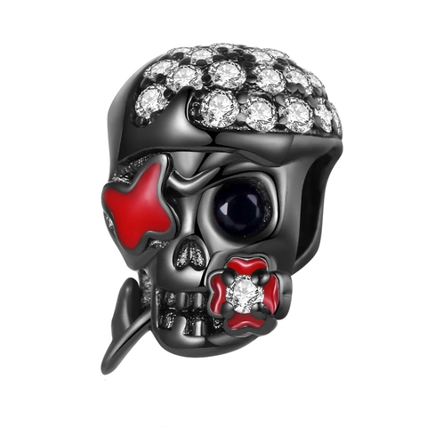 Skull Head Charms Silver Plated Copper Enamel Zircon Halloween DIY Jewelry Making Gothic Skeleton Beads Accessories