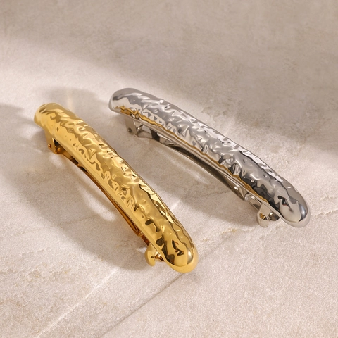 Minimalist Stainless Steel Hammered Texture Spring Hair Clip For Women Gold Silver Electroplated Non-Fading Metal Hairpin