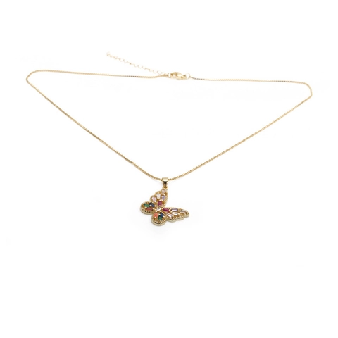 Gold Color Copper Animal Pendant Necklace With Colorful Zircon Butterfly Bee Turtle Seahorse Designs For Women Fashion Jewelry