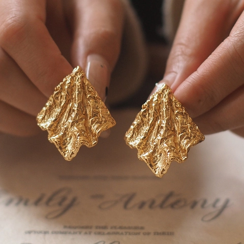 Geometric Stud Earrings Stainless Steel 18K Gold Plated Crumpled Texture Wavy Irregular Minimalist Jewelry For Women