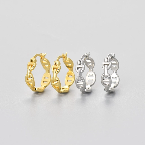Orecchini A Cerchio Con Maglie A Catena Vintage Geometrico Rame Con Perno In Argento Sterling 925 Gioielli Da Donna