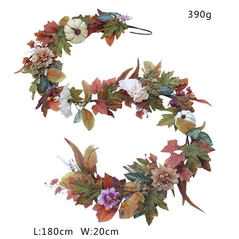 Artificial Maple Leaf Garland Autumn Pumpkin Vine Plastic Satin For Thanksgiving Halloween Home Festival Decoration