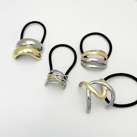 Coleteros De Aleación Geométrica Sujetadores De Coleta Alta Elasticidad Oro Plata Bicolor Cuerdas Para El Cabello Minimalistas Para Mujer