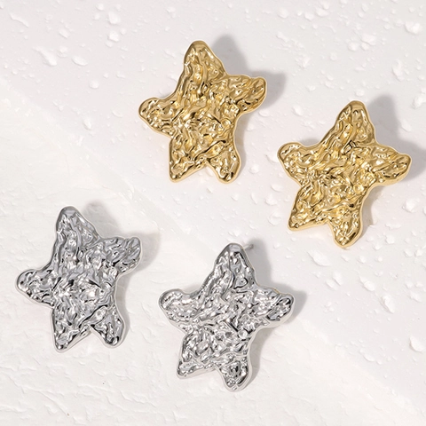 Pendientes De Estrella De Mar Irregulares Con Poste De Acero Inoxidable Textura Martillada Joyería Geométrica Mujer