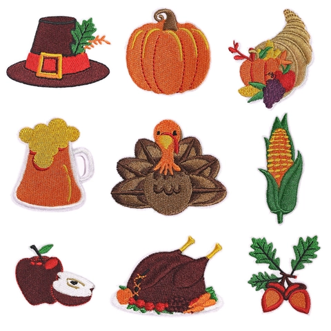 Toppe Ricamate Ringraziamento Tacchino Zucca Termoadesive DIY Abbigliamento Cappello Decorazione Accessori Festivi