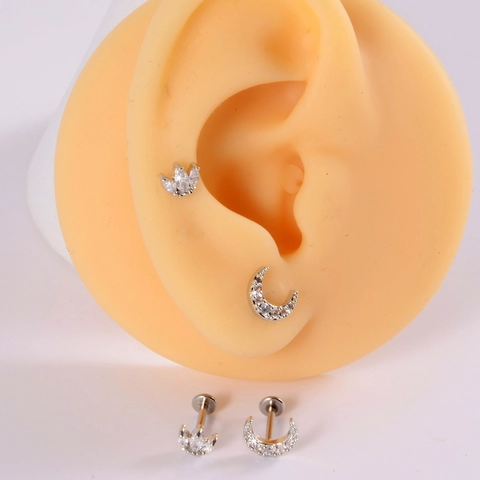 Bijoux De Piercing Labret Stud Filetage Interne Dos Plat Acier Inoxydable G23 Titane Zircon Lune Fleur Serpent Boucles Oreilles