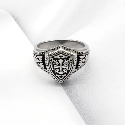 Anillo De Escudo Con Cruz Retro Caballero Medieval Gótico Acero Inoxidable 316L Punk Joyería Biker Para Hombre