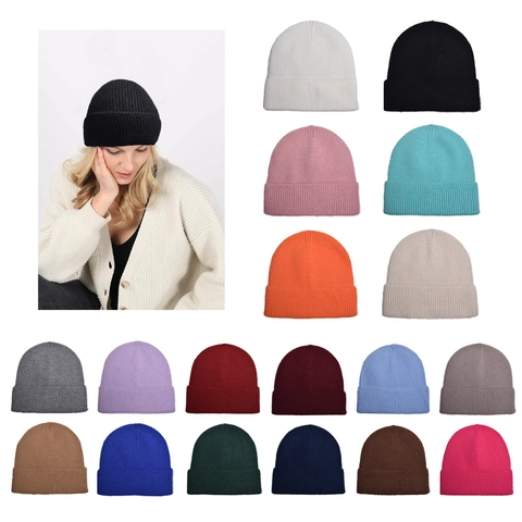Solid Color Ribbed Knit Beanie Cuffed Winter Warm Soft Acrylic Hat For Outdoor Skiing Unisex Minimalist