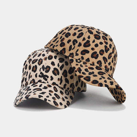 Leopard Print Baseball Cap Corduroy Baumwolle Verstellbar Vintage Gebogene Krempe Mode Lässiger Sonnenhut Damen