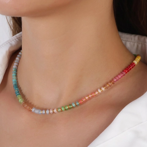 Boho Handmade Colorful Natural Stone Beaded Necklace For Women Artificial Pearl Summer Beach Fashion Jewelry Necklaces Gift