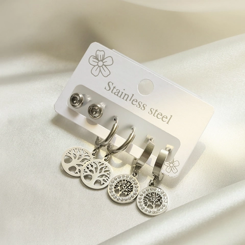 Stainless Steel Hoop Stud Earrings Tree Of Life Heart Evil Eye Star Moon Butterfly Charms Boho Fashion Jewelry For Women