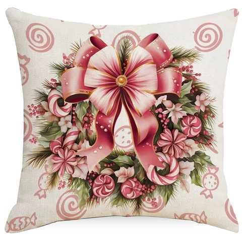 Kerst Kussensloop Decoratieve Linnen Kussenhoes Kerstman Sneeuwpop Patroon Voor Bank Woonkamer Vakantie Decoratie Roze