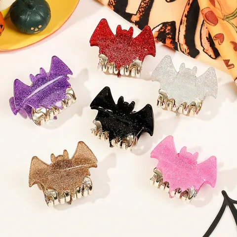 Bat Hair Claw Clips Halloween Gothic Acetate Glitter Marble Pattern Wing Hairpins For Women Girls Cosplay Party Decor
