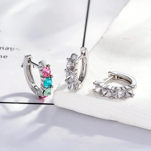 Bases Semicontadas Para Pendientes Huggie Creación De Joyas DIY Cobre Pulido Engastes De Circonio Con Poste