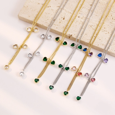 Herzform Bunte Zirkon Halskette Edelstahl Regenbogen Anhänger Minimalistisch Elegant Mode Schmuck Für Damen