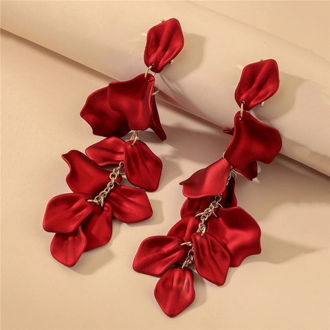 Rose Petal Long Tassel Drop Earrings Elegant Fashion Jewelry Alloy With 925 Sterling Silver Earring Post For Women