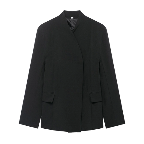 Blazer Donna Giacca Poliestere Manica Lunga Collo Revers Vestibilità Aderente Tinta Unita Ufficio Lavoro Elegante Moda