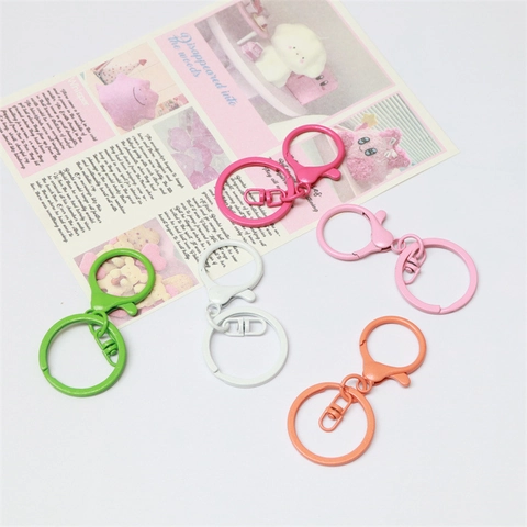 Colorful Baking Paint Zinc Alloy Keychain With Lobster Clasp Swivel Snap Hook Flat Ring For DIY Jewelry Making Craft